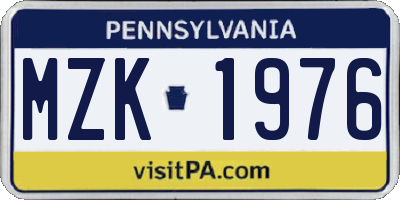 PA license plate MZK1976