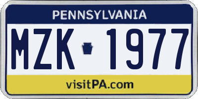 PA license plate MZK1977