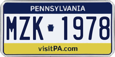 PA license plate MZK1978