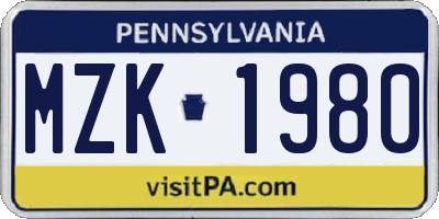 PA license plate MZK1980