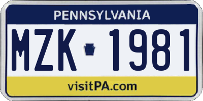 PA license plate MZK1981