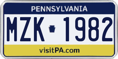 PA license plate MZK1982