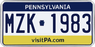 PA license plate MZK1983