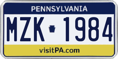 PA license plate MZK1984