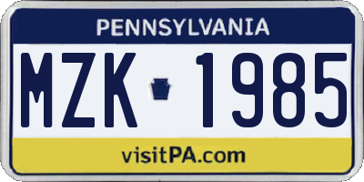 PA license plate MZK1985