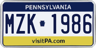 PA license plate MZK1986