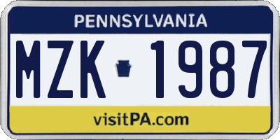 PA license plate MZK1987