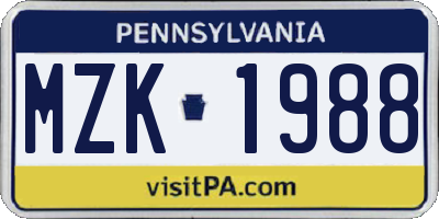 PA license plate MZK1988