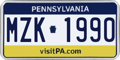 PA license plate MZK1990