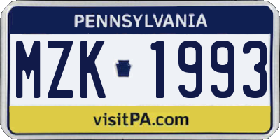 PA license plate MZK1993