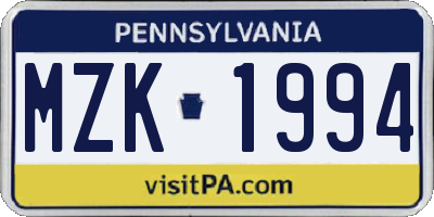 PA license plate MZK1994