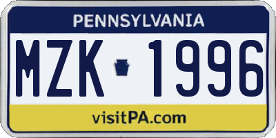 PA license plate MZK1996