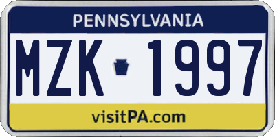 PA license plate MZK1997