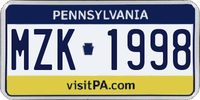 PA license plate MZK1998