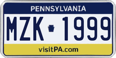 PA license plate MZK1999