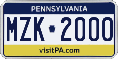 PA license plate MZK2000