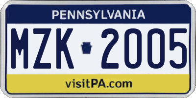 PA license plate MZK2005