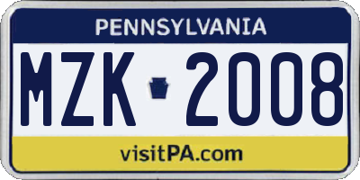 PA license plate MZK2008