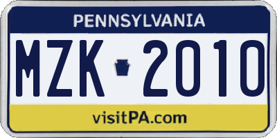 PA license plate MZK2010