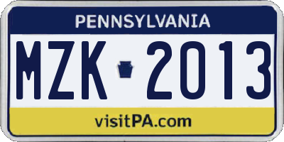 PA license plate MZK2013