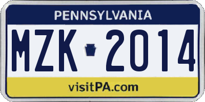 PA license plate MZK2014