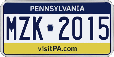 PA license plate MZK2015