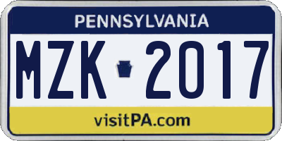 PA license plate MZK2017