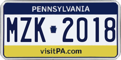 PA license plate MZK2018