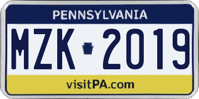 PA license plate MZK2019