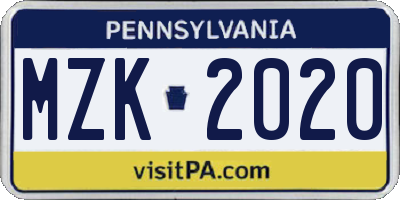PA license plate MZK2020