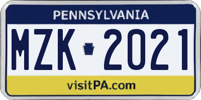 PA license plate MZK2021
