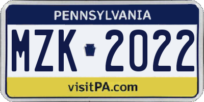 PA license plate MZK2022