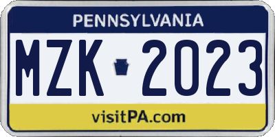 PA license plate MZK2023