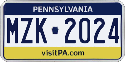 PA license plate MZK2024