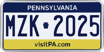 PA license plate MZK2025