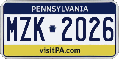 PA license plate MZK2026