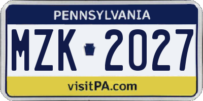 PA license plate MZK2027