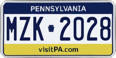 PA license plate MZK2028