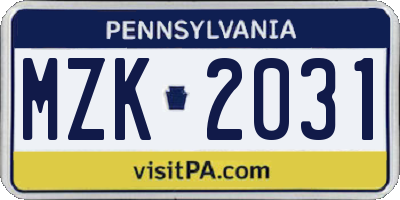 PA license plate MZK2031
