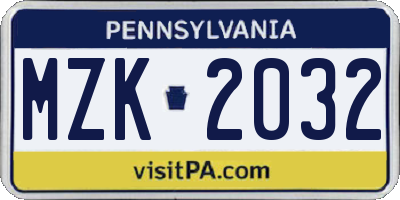 PA license plate MZK2032