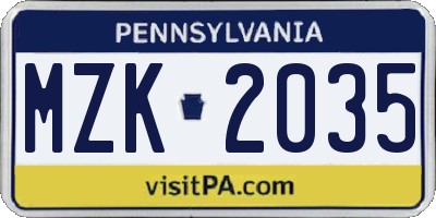 PA license plate MZK2035