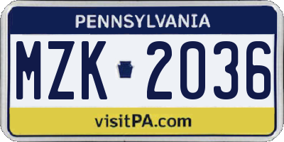 PA license plate MZK2036