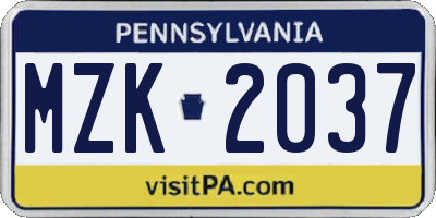 PA license plate MZK2037
