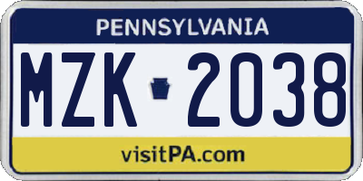 PA license plate MZK2038