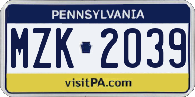 PA license plate MZK2039