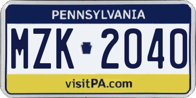 PA license plate MZK2040