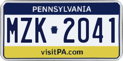 PA license plate MZK2041