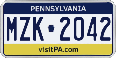 PA license plate MZK2042