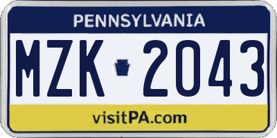 PA license plate MZK2043