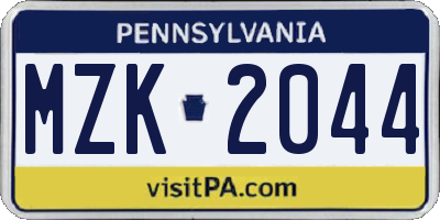 PA license plate MZK2044